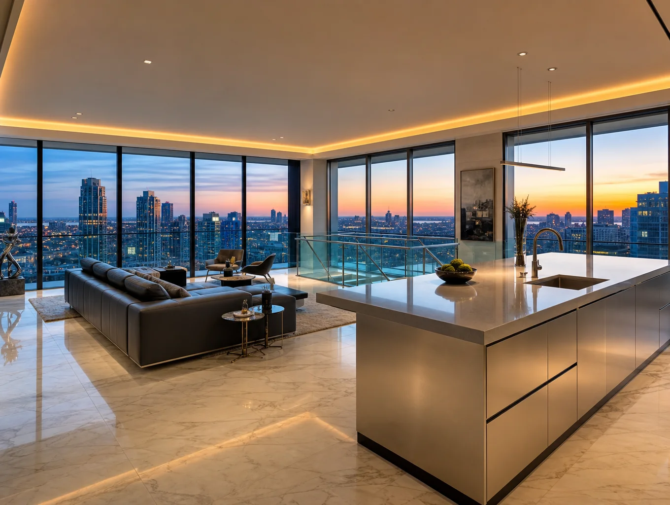 High floor luxury downtown corner penthouse with floor to ceiling windows