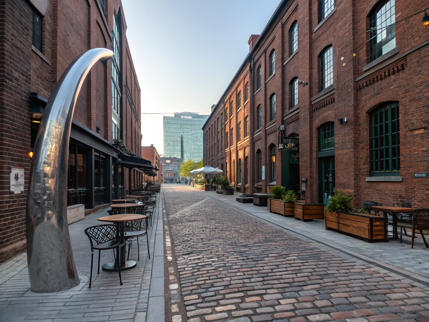Heritage brick townhouse facade near cobblestone walkways in Distillery District