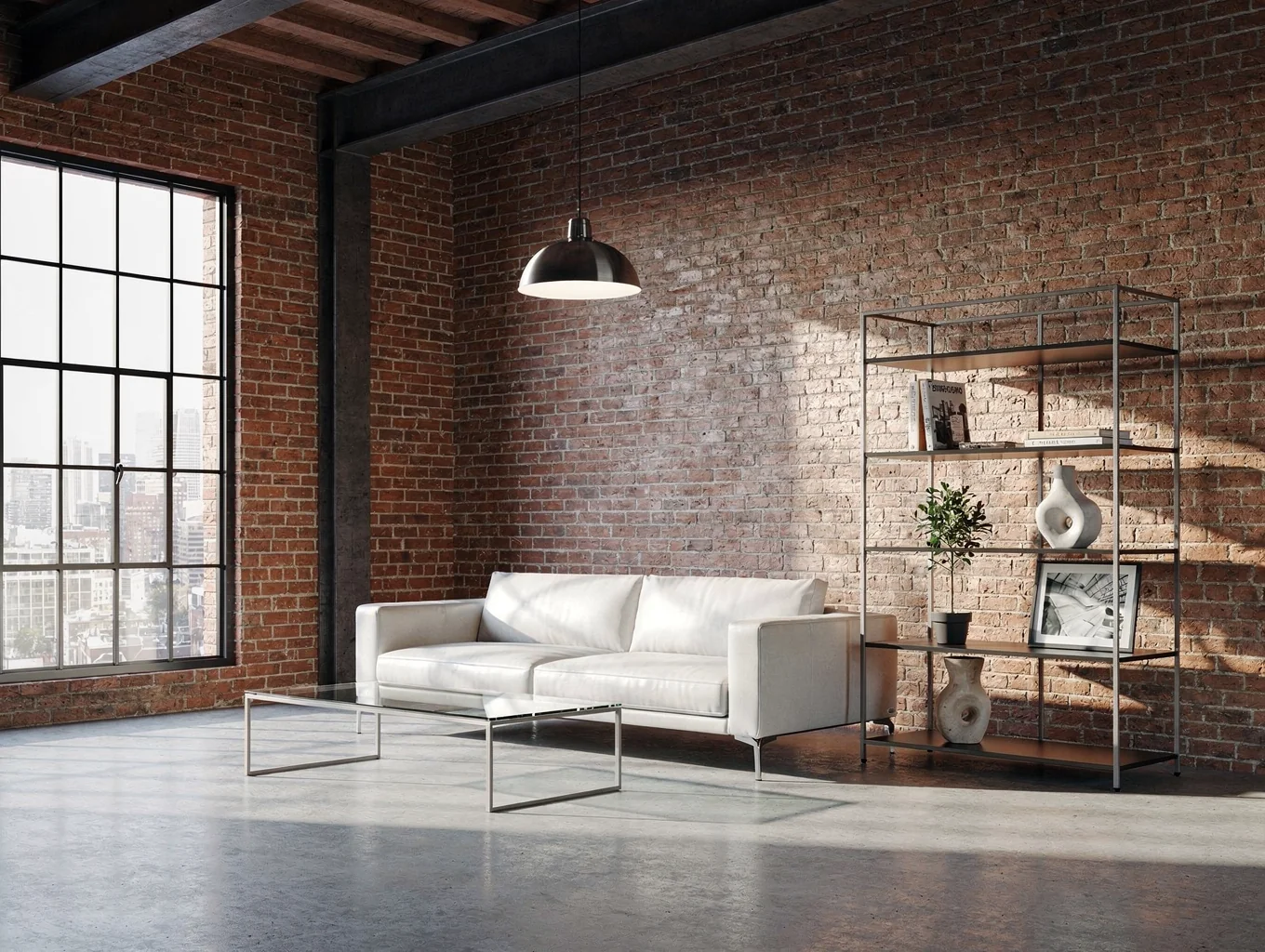 Open concept architectural brick loft apartment in downtown Toronto