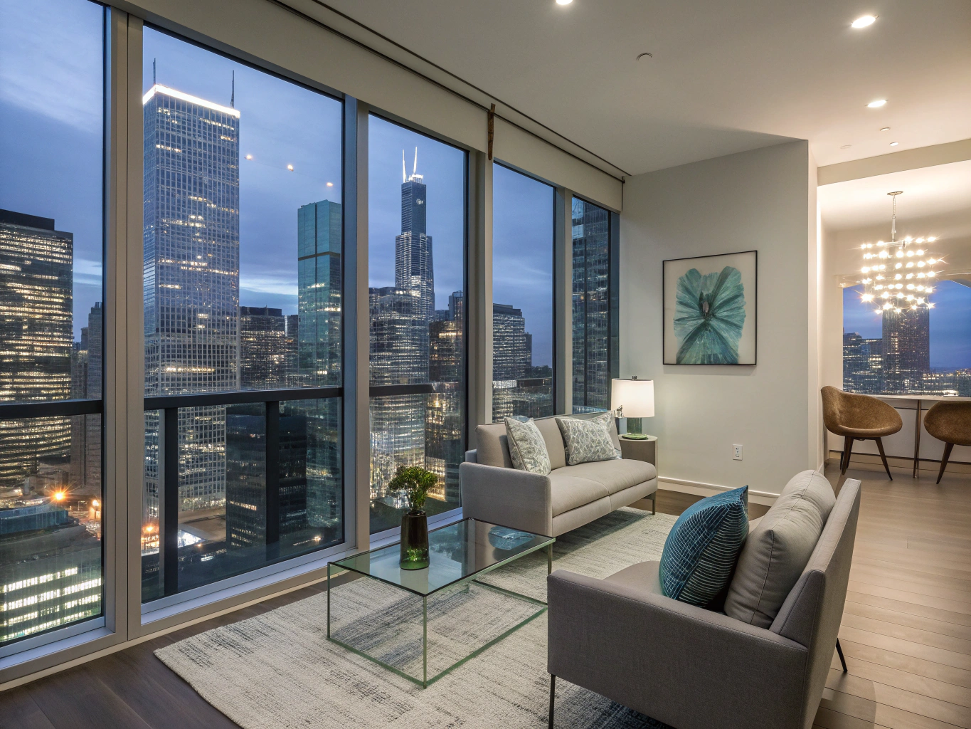 Bright open-concept Toronto modern apartment interior with floor-to-ceiling windows and designer finishes