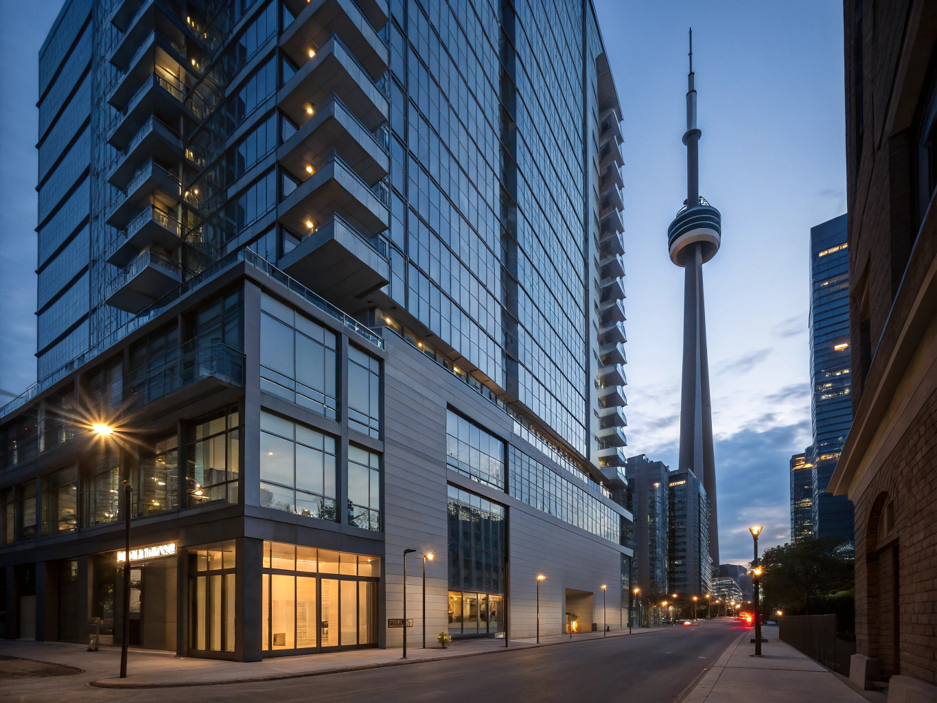 Modern glass architectural residential building on King Street West